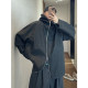 Dannyandzee spring retro handsome black hooded PU leather silver zipper windproof jacket for men INS