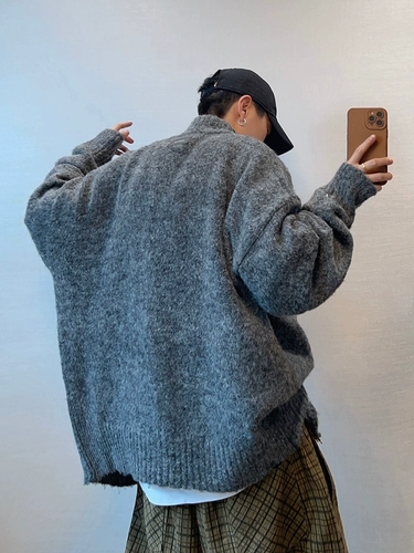 Демисезонный ретро свитер с молнией, брендовая куртка, свободный крой