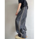Dannyandzee spring and summer charcoal gray beaded canvas raw edge webbing spliced ​​straight pants men's overalls trousers INS