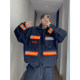 Dannyandzee spring retro street original cow color reflective strips spliced ​​three-dimensional pocket jacket men's INS