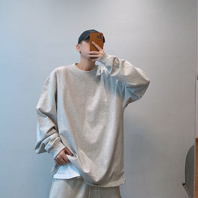 dannyandzee Autumn Streetwear brand versatile solid color 235g cotton two-needle round-neck long-sleeved T-shirt men's base layer