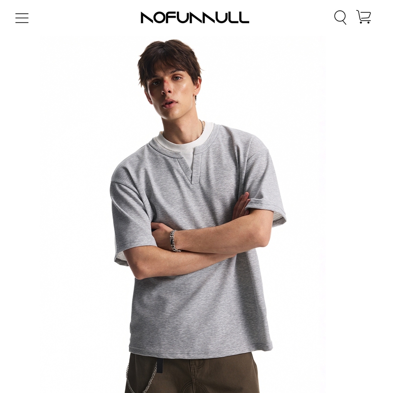 Nofunnull American Design-Inspired Faux Two-Piece V-Neck Short-Sleeve T-Shirt for Men and Women, Niche High-End Minimalist Style Top ins