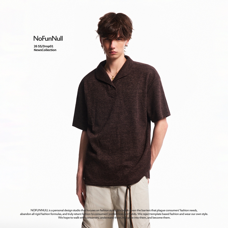 Nofunnull American-Style Cleanfit Old Money Style Polo Short-Sleeve T-Shirt for Men and Women, High-Quality Textured Top