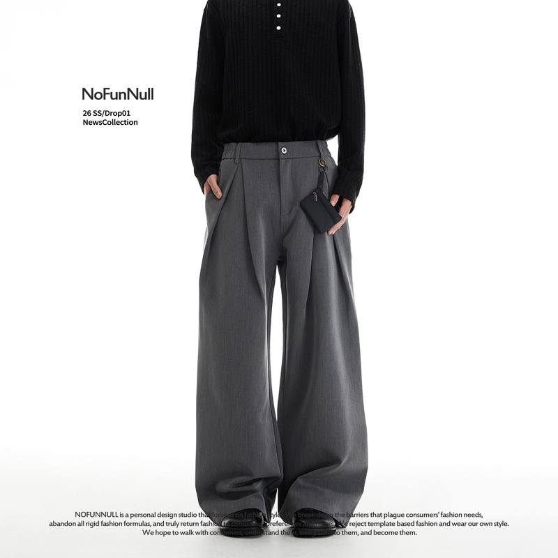 Nofunnull Old Money Style Wrinkled Drape A-Line Trousers Spring and Summer Unisex American Cleanfit High-Quality Casual Pants Nofunnull Old Money Style Wrinkled Drape A-Line Trousers Spring and Summer Unisex American Cleanfit High-Quality Casual Pants