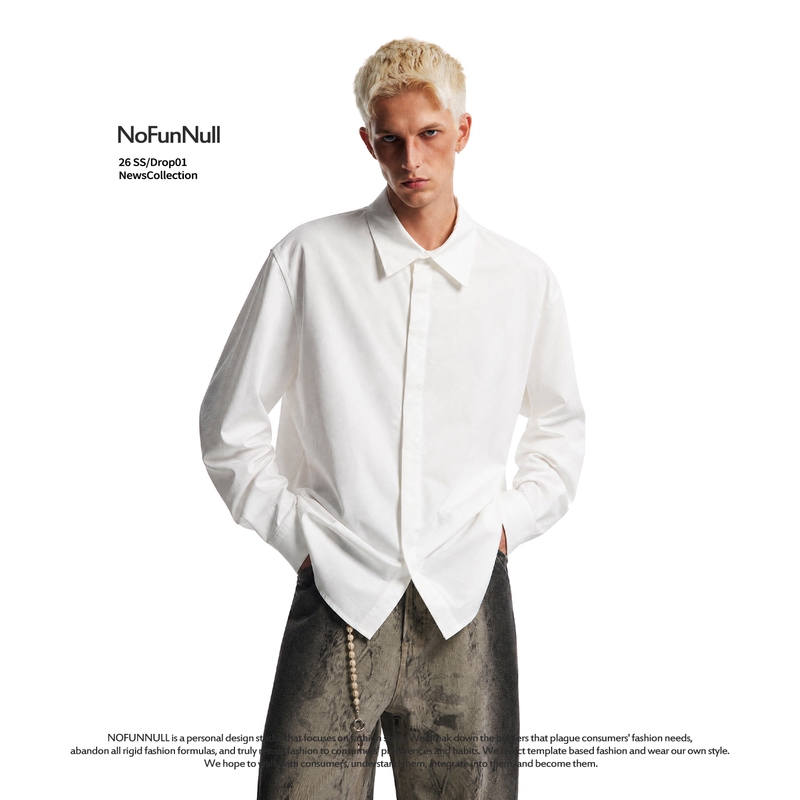 Nofunnull American Casual Style Pure Cotton Long-Sleeve Shirt for Men and Women, Autumn Cleanfit Wrinkle-Resistant Shirt