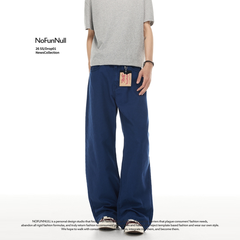 Nofunnull American Style Pure Cotton Loose Flared Solid Color Casual Pants 26 Summer Unisex Cleanfit Wide-Leg Long Pants