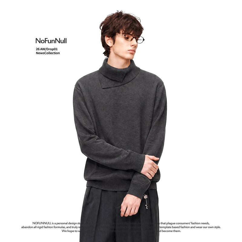 Nofunnull Old Money Style Irregular Double-Layer Collar Knit Sweater for Men and Women, Autumn Warm Long-Sleeve Base Sweater