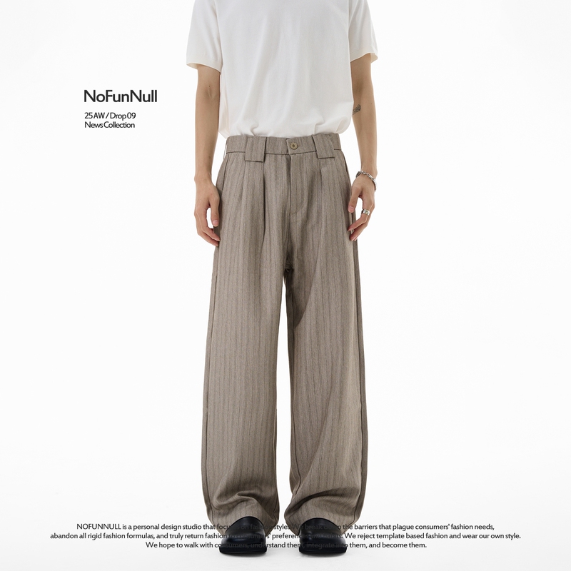 Nofunnull Autumn American-Style Cleanfit Striped Textured Casual Pants Unisex Drapey Old Money Style Trousers