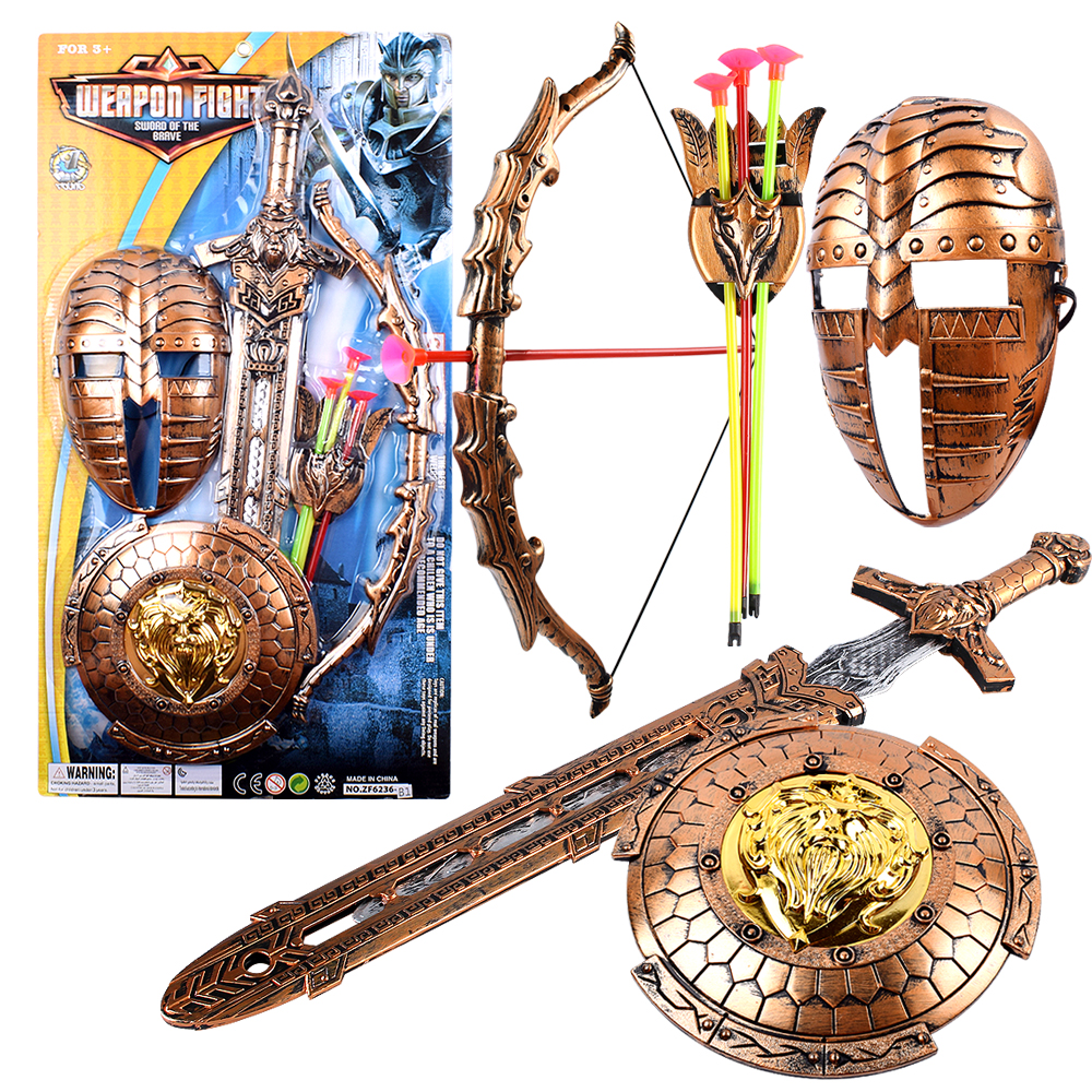 Traditional Toy Boy Bow Arrow Treasure Sword Shield Knife Sword Weapon Armor Warrior Warrior Child Safety Emulation Safety Prop