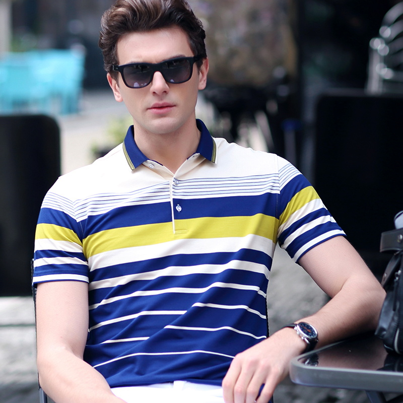 Paula sọc tiêu chuẩn t mùa hè tay áo ngắn XL cotton thêu Paul áo sơ mi nam ve áo POLO áo cộc tay nam