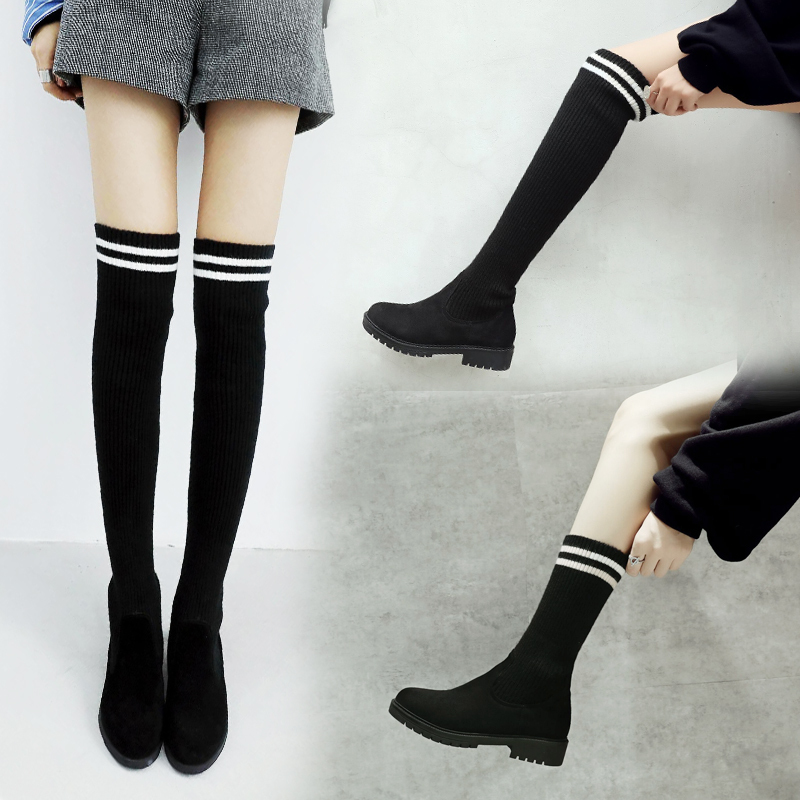 Autumn and Winter Long Boots for Women, Over-The-Knee Sock Boots, Knitted Elastic Boots, Large and Small Sizes, Flat Boots, Long Woolen Boots, Cosplayer