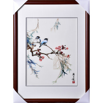 Suzhou embroidery ຜະລິດຕະພັນສໍາເລັດຮູບ embroidery ມື 4 ໄຫມ exquisite yan bolong ດອກຂະຫນາດນ້ອຍແລະນົກເຂົ້າຫ້ອງນອນຫ້ອງຮັບແຂກຕົບແຕ່ງຮູບແຕ້ມຫ້ອຍອັນດີງາມ