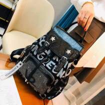 Shoulder bag female 2021 New drawstring letter fashion trend backpack European station soft leather backpack anti-theft