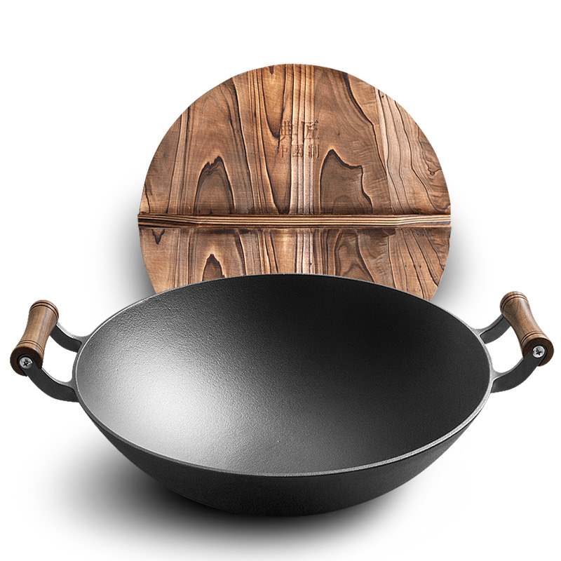 Classic craftsman cast iron frying pan non-stick pan old-fashioned iron pan double ear round bottom household frying pan large size uncoated pig iron
