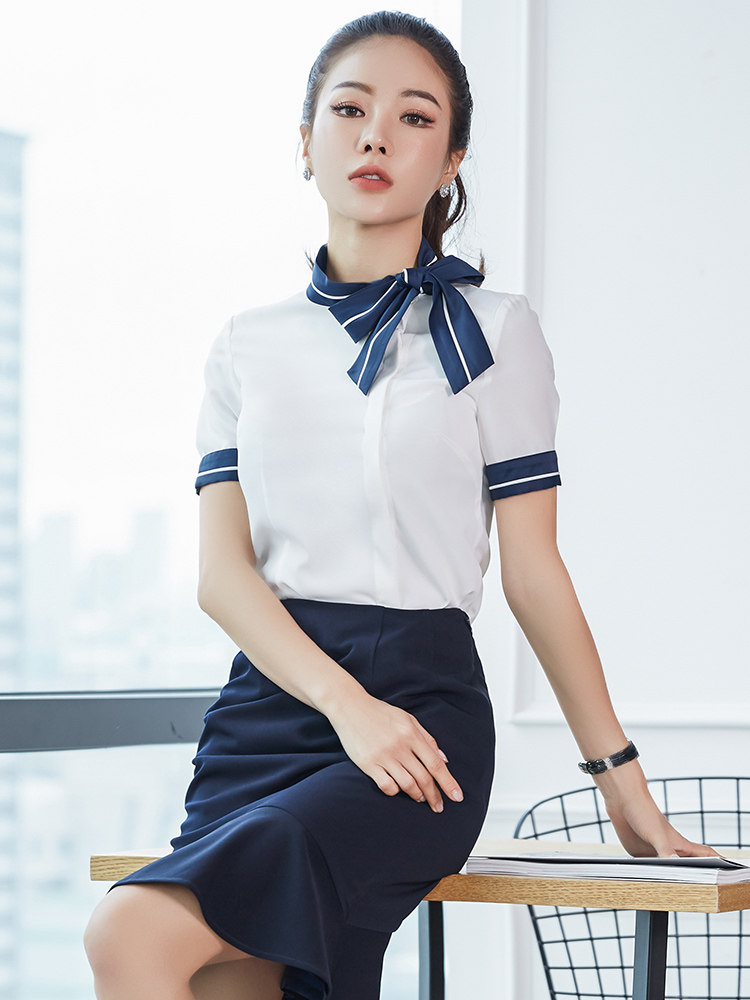 Professional suit Female summer front desk beautician Sample house display center Work clothes Shirt set skirt temperament stewardess uniform summer dress