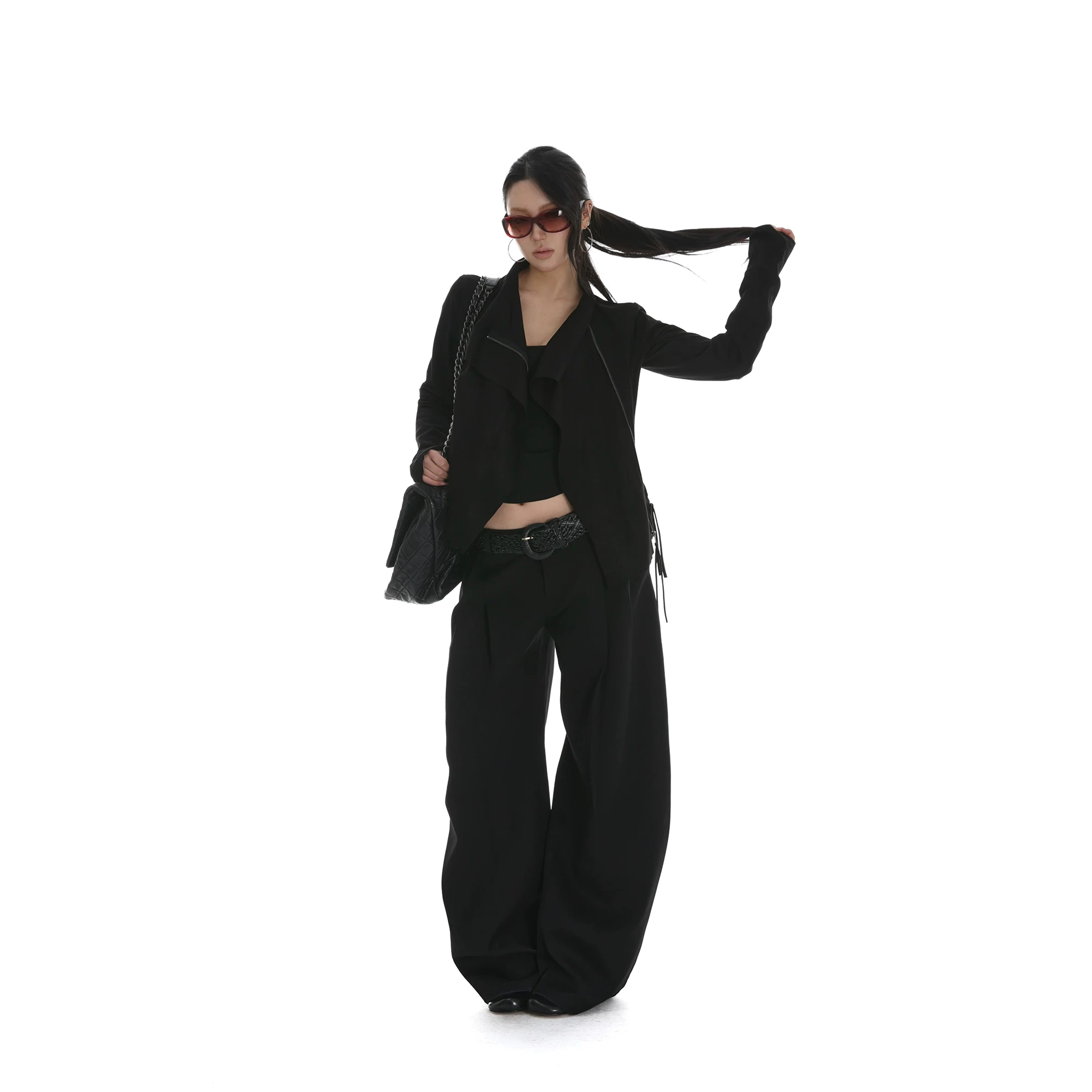 Iamxiaa* visual suede lapel three-dimensional cut slim short jacket jacket