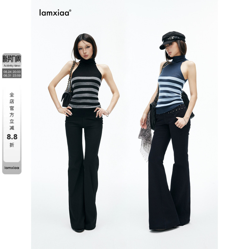 Iamxiaa* Skin-Friendly Soft Knit Color-Block Striped Half-High Collar Cut-Out Slim-Fit Tank Top Sweater Available in 2 Colors
