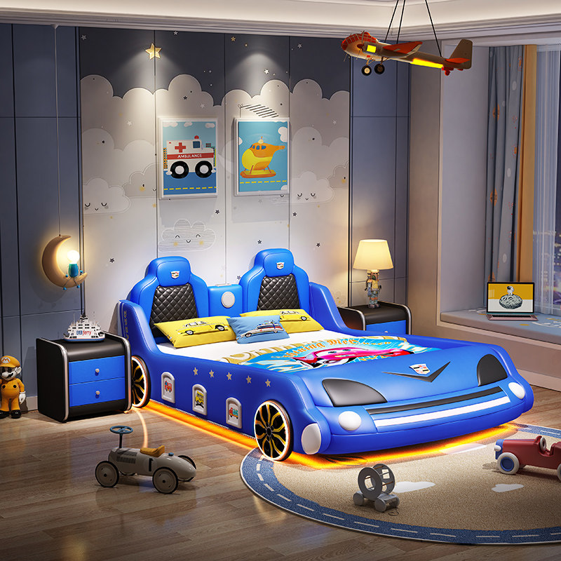 Child Bed Boy 1 5m Creative Car Bed Cartoon 12 m With Guardrails Racing Bed Linen Bed Sports Car Leather Bed