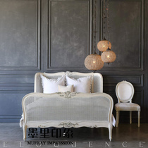 European retro old rattan bed French solid wood carved rattan bed neoclassical double wedding bed princess bed bed and breakfast