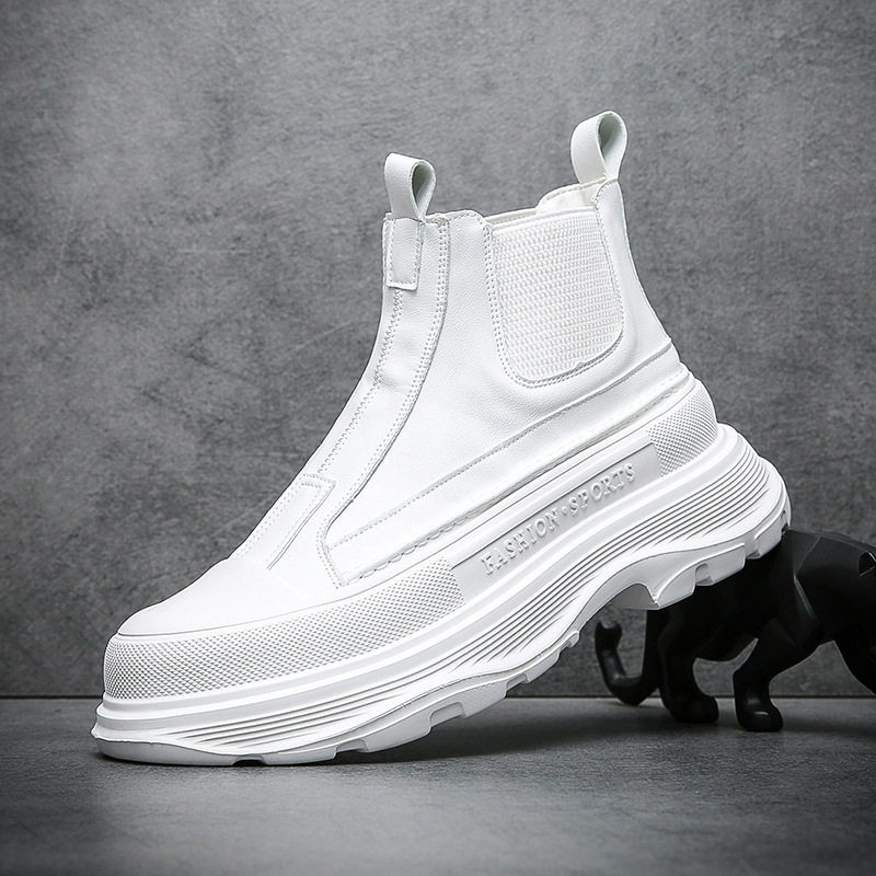 Men's shoes white thick bottom high cylinder shoes Men's trends Chelsea boots Men's foot in the middle cylinder net red superfire Martin boots