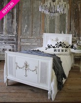 French antique solid wood carved bed American distressed solid wood double rattan bed European retro carved wedding bed master bed