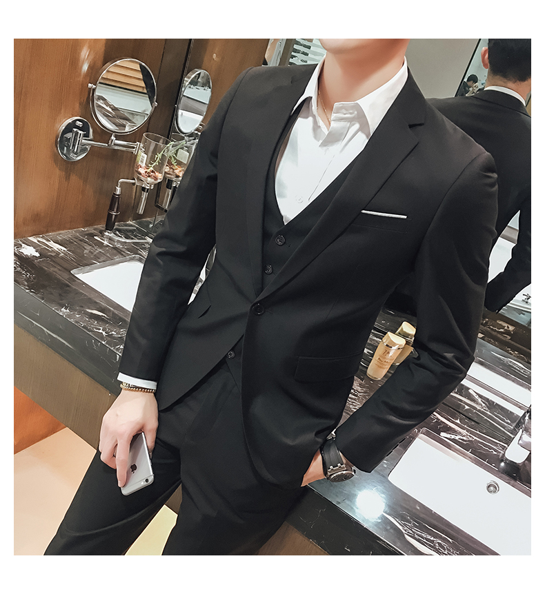 Bộ đồ vest nam phù hợp với bộ đồ ba mảnh Slim Hàn Quốc kinh doanh chuyên nghiệp trang phục phù rể nhóm chú rể vest nam đẹp