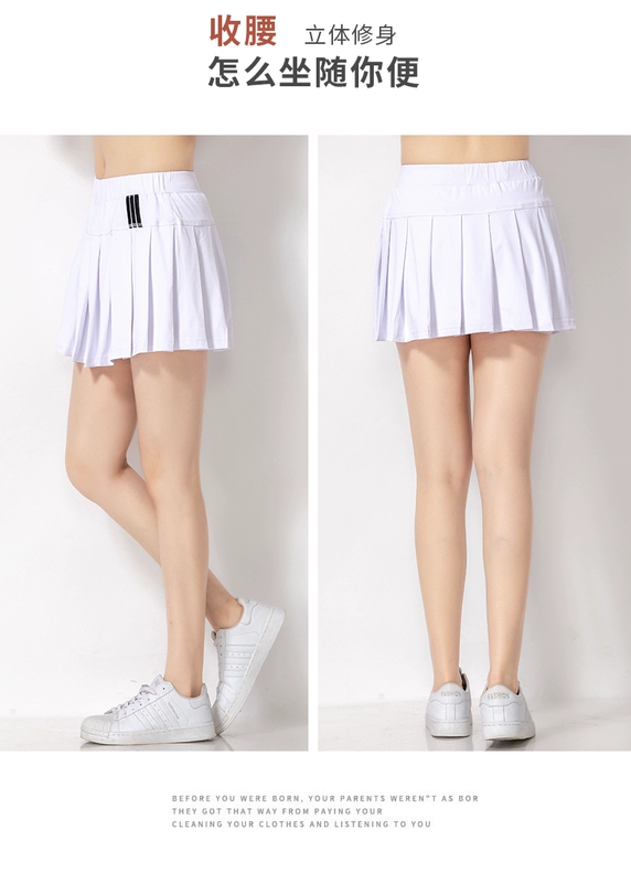 Jinguan tennis váy nữ mùa hè một từ thể thao váy cầu lông quần short váy cao eo chống lóa váy xếp li váy - Trang phục thể thao