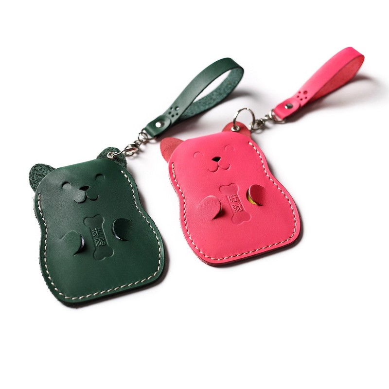 Creative personality leather Yangchengtong bus subway card cover key chain student meal card pink cowhide campus card holder