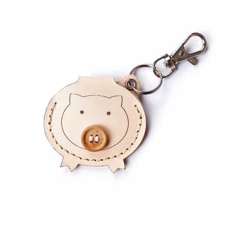 Creative new leather pig round card set handmade cowhide cartoon cute round access card set bus kit bag