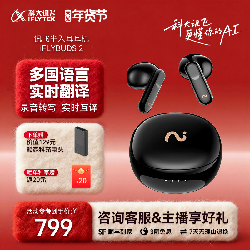 Iflybuds 2 Wireless Bluetooth Earphones with Intelligent Noise Reduction, Recording and Transcription in Real-Time