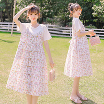 Pregnant Woman Summer Clothing Dress Dress Summer Suit Summer Fairy Skirt Summer Thin dress Dress Fake two out of a pregnant woman dress