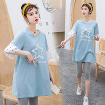 Pregnant woman summer dress big code one-piece dress summer style suit blue blouse women summer thin fashion printed t-shirt outwear