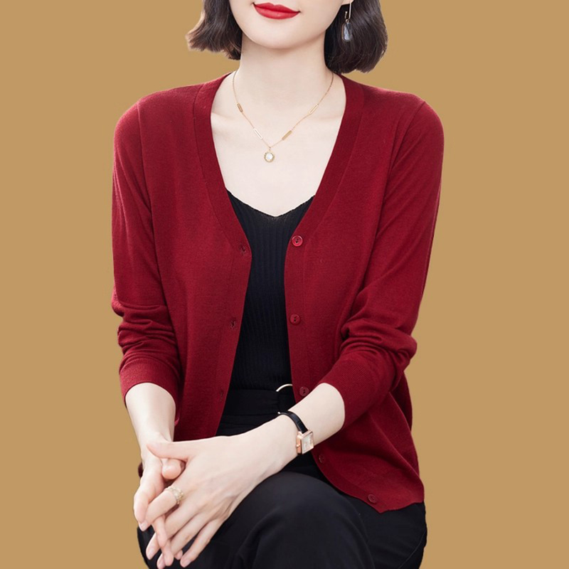 Wool Knitted Cardigan for Women, Spring and Autumn Thin Style, Simple Casual Top, Stylish Loose Fit, Suitable for Pairing with Skirts, Small Outerwear Sweater Jacket
