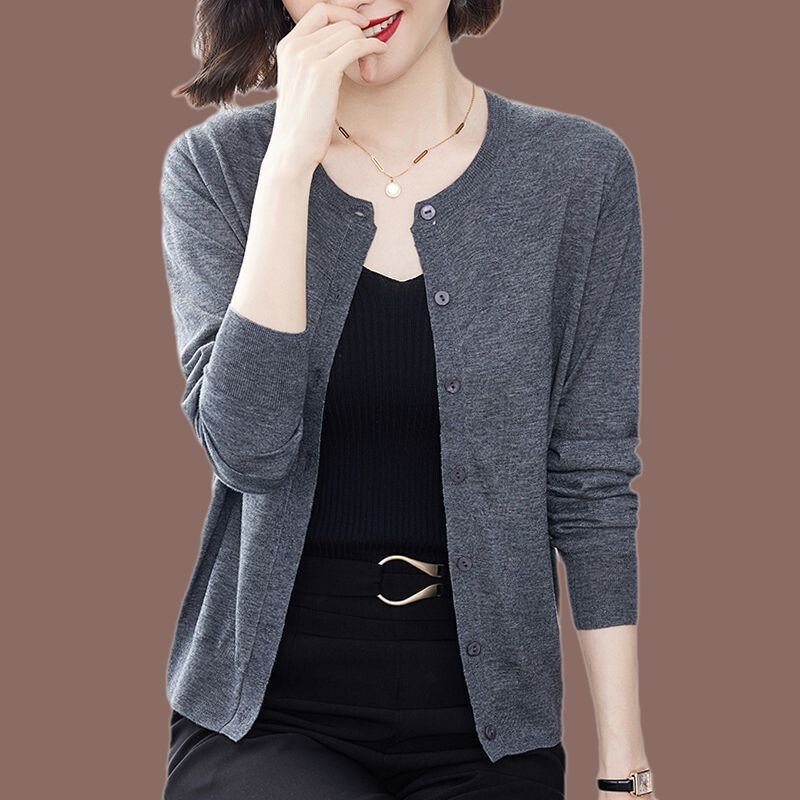 Knitted Cardigan for Women, Early Autumn New Style, Long-Sleeved, Solid Color, Round Neck, Thin Jacket, Outerwear, Autumn and Winter Sweater, Knitwear