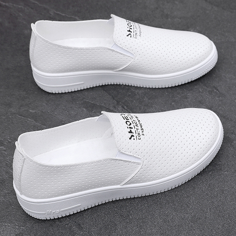 Leather-Covered White Sneakers, Spring and Summer New Style, Hollow Mesh Shoes, Breathable, Soft-Soled, Non-Slip, Korean Style Women's Shoes for Female Students