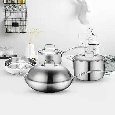 French Sebadicles 304 thickened stainless steel household steamer wok stew pot pan kitchenware set
