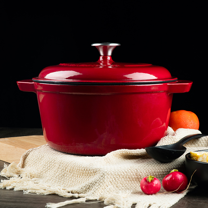 French Sabadi cast iron double-ear enamel pot 24CM household kitchen pot steamer soup pot stew pot Universal