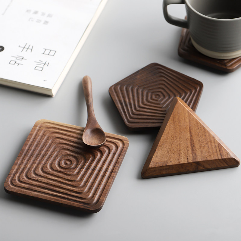 Love Plus Home Black Walnuts Wood Solid Wood Cups Mat Day Style Minimalist Geometric Coffee Teacup Cateo Accessories