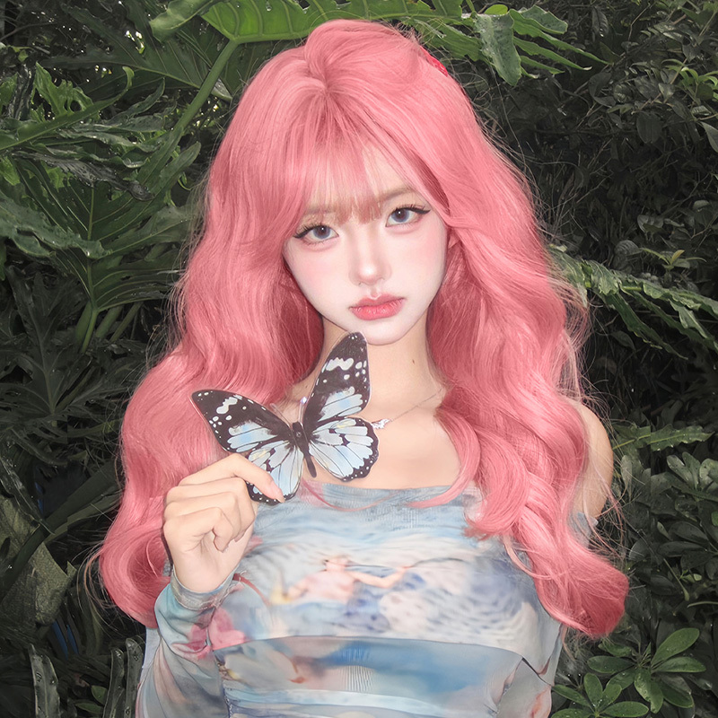 Light Pink Wig for Women, Long Hair, Full Head Cover, Natural Internet Celebrity Style, Age-Reducing, Big Wavy Long Curly Hair, Realistic Human Hair Wig Set Light Pink Wig for Women, Long Hair, Full Head Cover, Natural Internet Celebrity Style, Age-Reducing, Big Wavy Long Curly Hair, Realistic Human Hair Wig Set