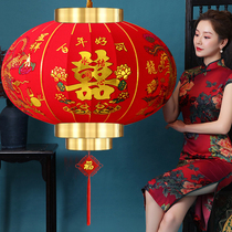 Outdoor waterproof glass balcony at the gate A pair of light luxury wedding housewarming Chinese all-copper copper lamp red lantern chandelier