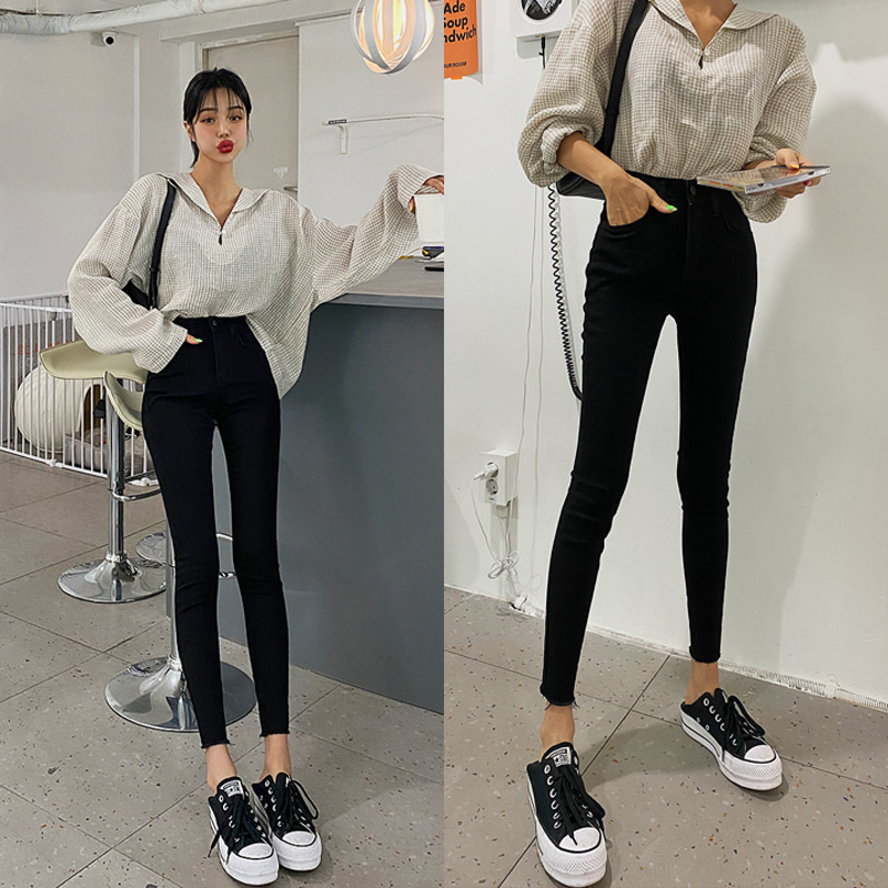 Black Jeans Woman 2020 Autumn Dress New Body Slim Fit Slim Fit Height Waist Small Foot 90% Pants Tide