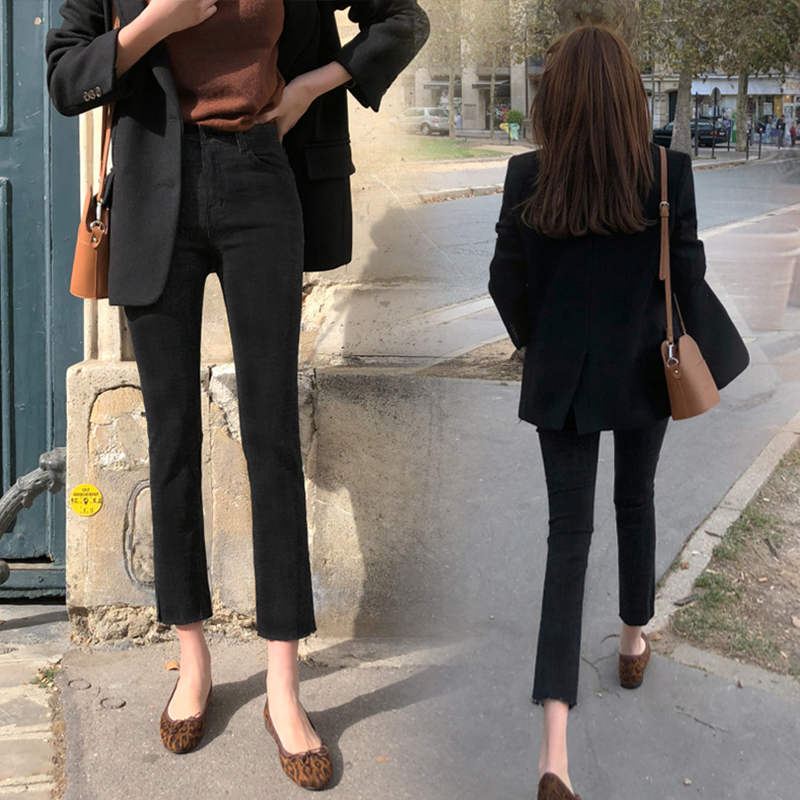 Black Jeans Woman 2021 Spring Dress New Loose Korean Version High Waist Display Slim Spring Autumn 90% Smoke Pipe Straight Drum Pants