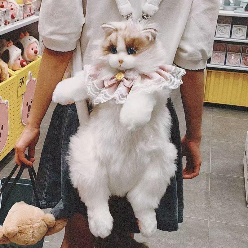 Simulated Cat Backpack, Cute Ragdoll Cat Doll, Plush Comfort Doll, Birthday Toy Gift for Girls