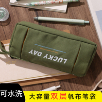 Double multifunction canvas pen bag ins high face value student containing pencil case large capacity hand pencil bag