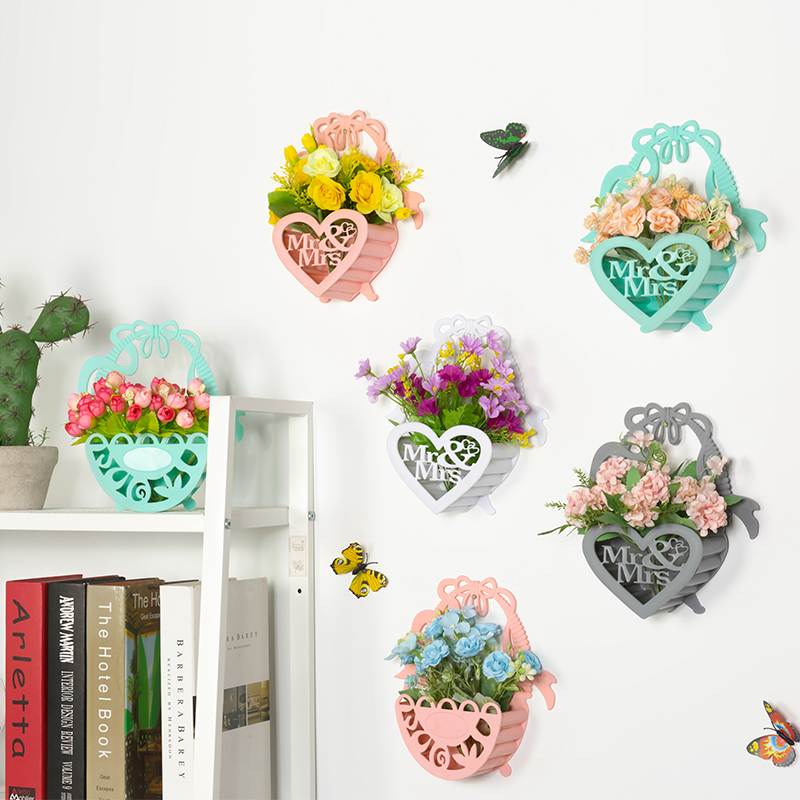 Bedroom Wall Decoration Plastic Flower Basket Hanging Wall Emulation Flower Living Room Fake Flower Wall Hanging Decoration Wall Adornment Pendant