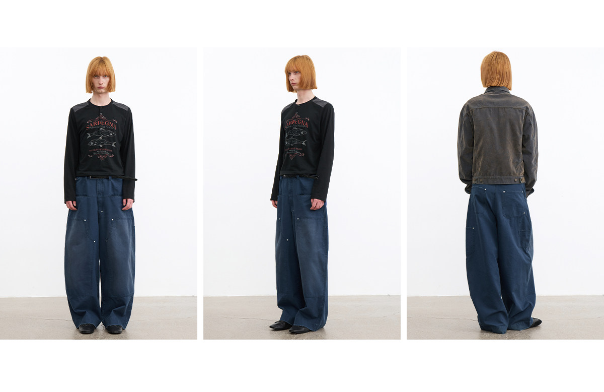 JCAESAR Blue Washed Distressed Logger Pants