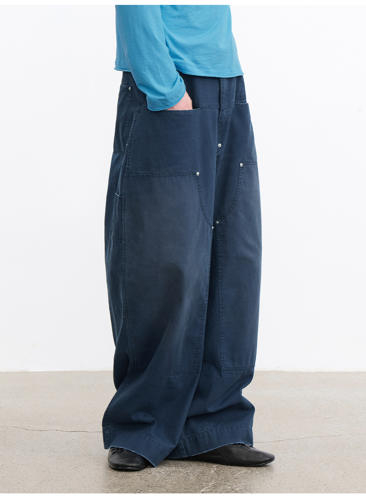 JCAESAR Blue Washed Distressed Logger Pants
