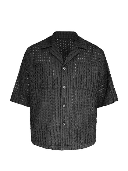 JCAESAR SPRIDER WEB 蛛网短袖衬衫黑色 褛空网格肌理 短宽版型