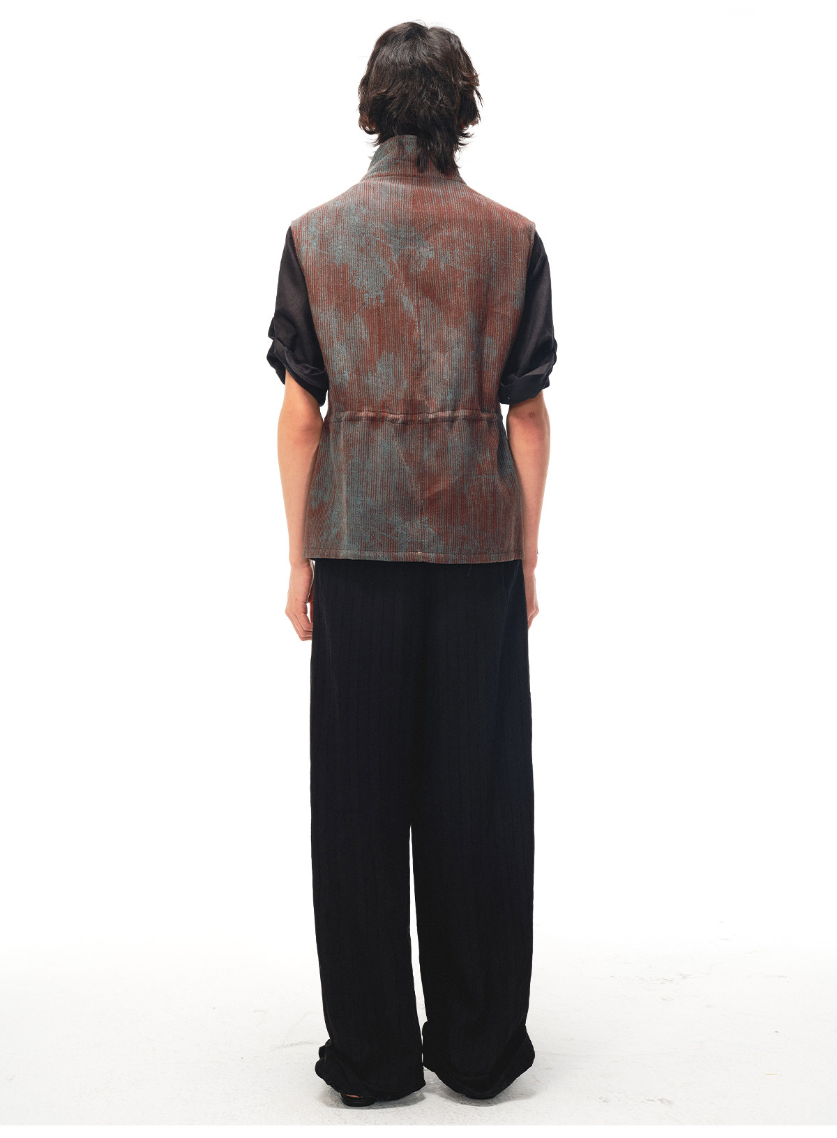 JCAESAR Blue-Brown Striped Four-Pocket Drawstring Vest