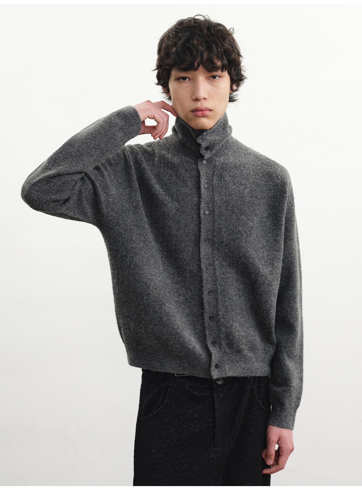 JCAESAR Heathered Wool-Blend Cardigan